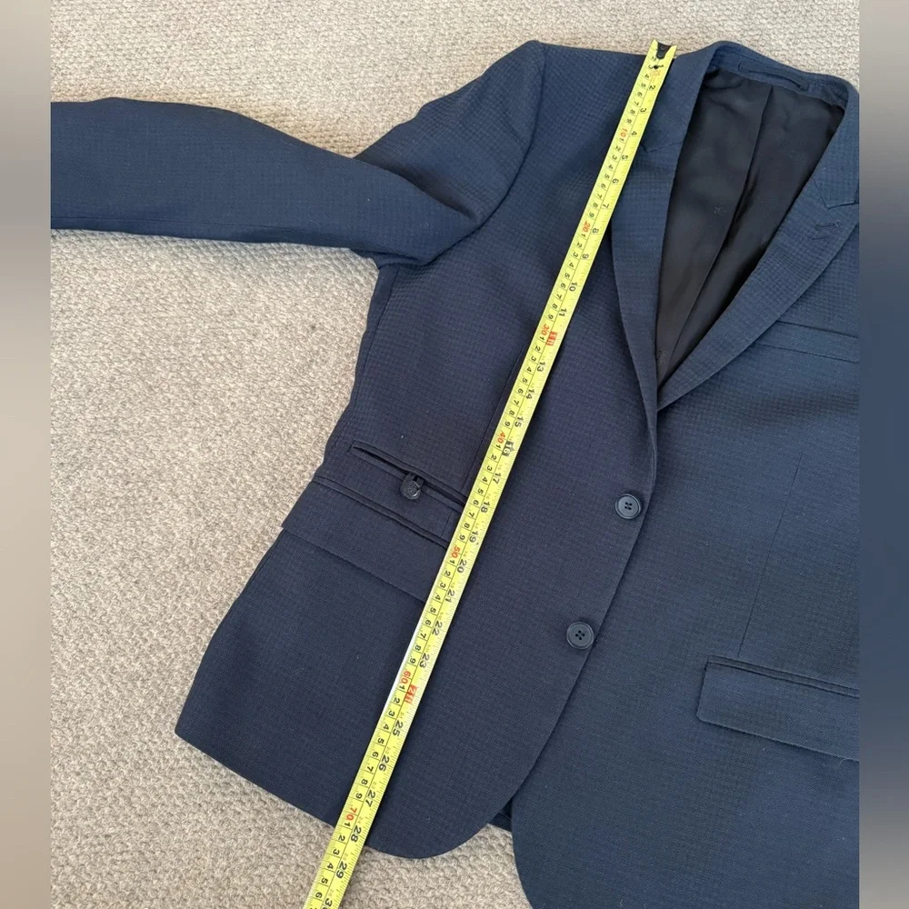 The Kooples Peak Lapel Fitted Navy Blue Grid Wool 2 Button Sport Coat Size 50